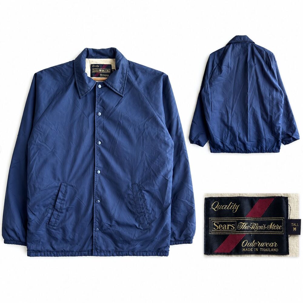 VTG Sears Men’s Store Jacket Sherpa Lined Medium Tall Blue Windbreaker USA 90s